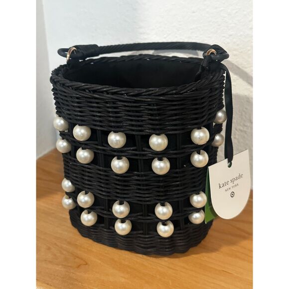 Kate Spade New York x Target Pearl Embellished Black Basket Bucket Bag NWT - Picture 2 of 8
